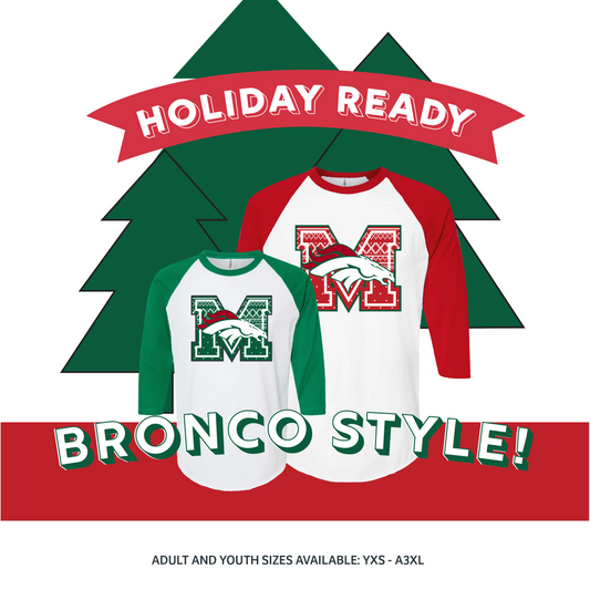 Broncos - Holiday Bronco 3/4 Sleeve Raglan Shirt